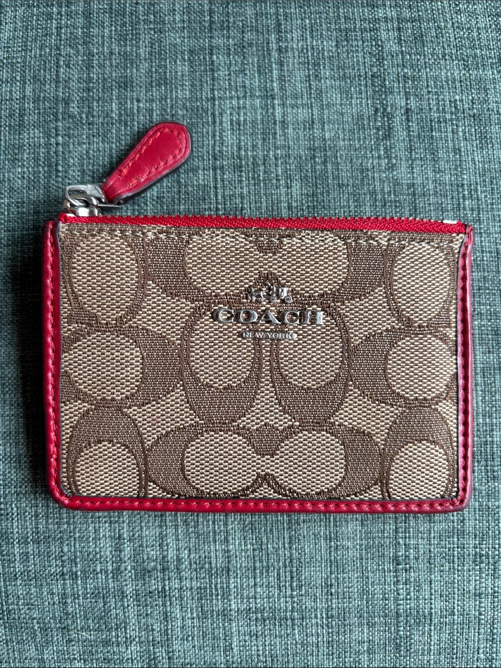 Coach Brown Signature Canvas Card ID Holder w/ Red Trim wallet women’s case
